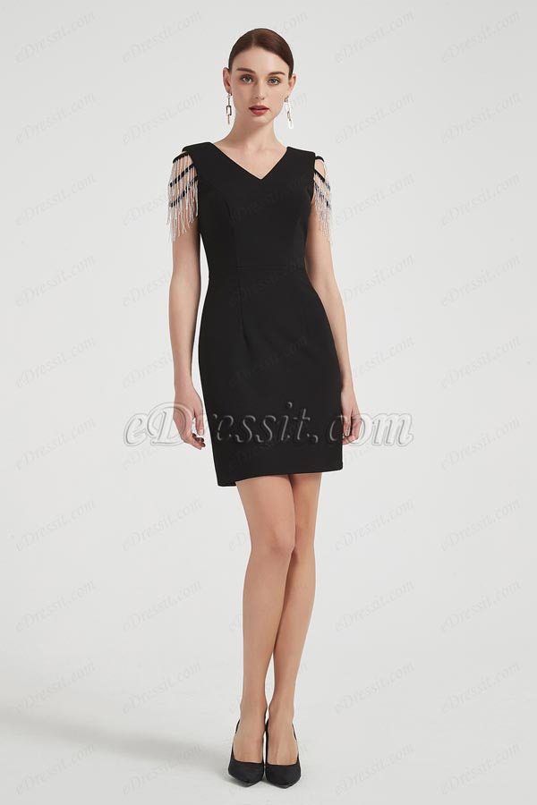 eDressit Lovely Black Tassel Shoulder Cocktail Party Dress (03200500)
