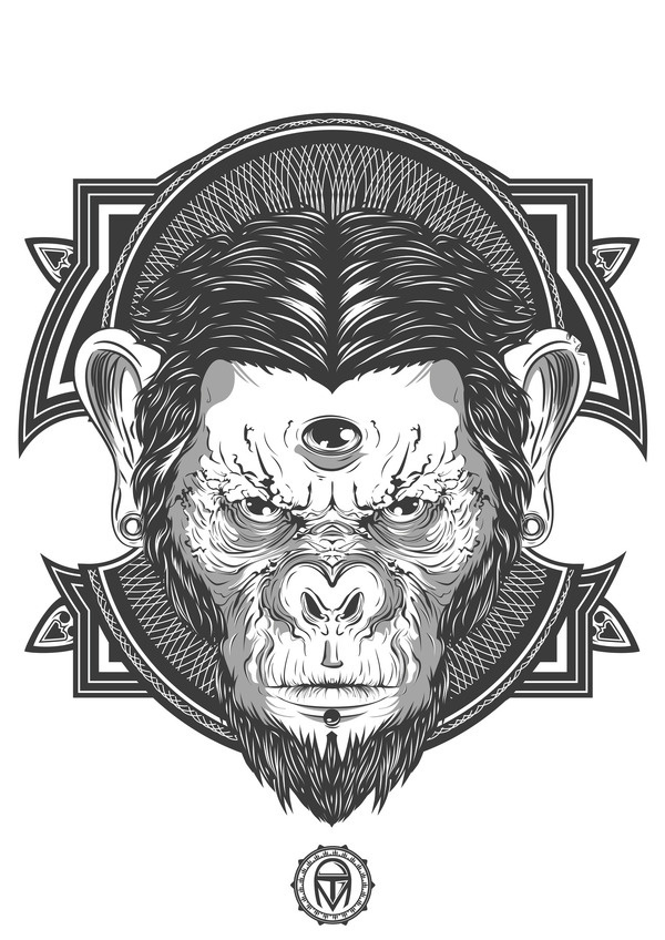 Thiago Mendonça - Three-Eyed Monkey #white #eyes #design #chimp #black #monkey #eye #illustration #and #three #face