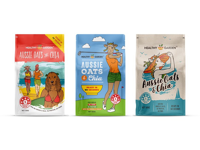Proposals for Muesli packaging drawing dog cow animal oat organic muesli