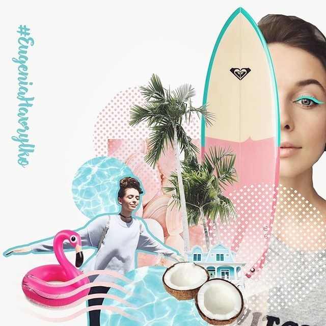 Girl portrait, summer, flamingo, surfingboard, coconut, beach party, pool