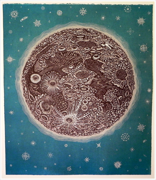 The Moon Woodcut Print by Tugboat Printshop #woodcut #print #tugboat #poster #moon