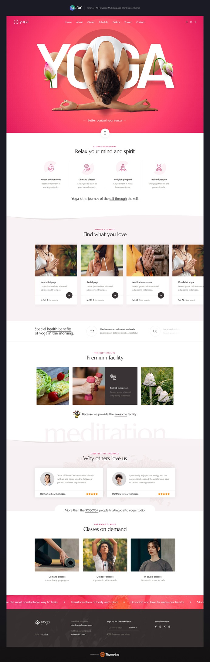A serene blend of mindful design and modern elegance — the #Yoga & #Meditation demo of #Crafto #WordPress #theme offers the perfect space for wellness brands, instructors, and retreats. With soothing colors, airy layouts, and fluid transitions, every section breathes calm. Promote classes, share schedules, and connect with your community effortlessly. Ideal for those who want their website to radiate peace, balance, and purpose.
