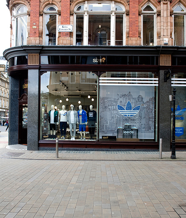Leeds Cityscape for Adidas, briefed by Studio Juice on Behance, by rooftop illustrations [Photo courtesy of Studio Juice] #drawings #adidas #display #opening #store #illustration #leeds #studio #juice #window #changing #room #new