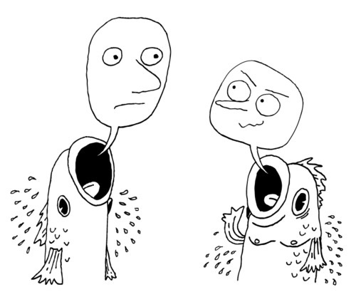 He Ent to the Blog : 2 of 4 #ink #bubbles #fish #speech #heads #sweat #drawn #pen #and #hand