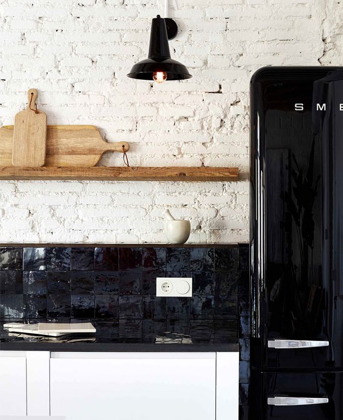Brick Walls and Wooden Roof Structures Give Character to Barcelona Apartment #kitchen #furniture #decor #interior