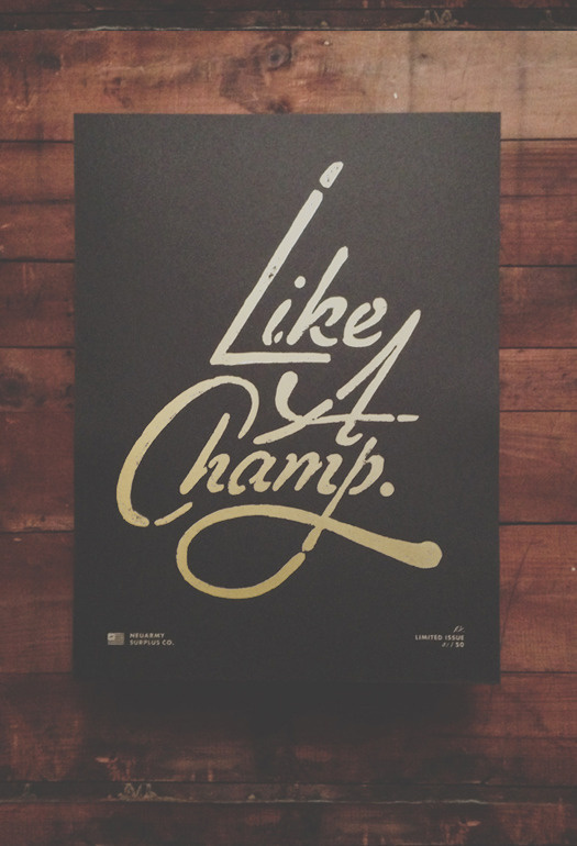 Neuarmy Surplus Co. — Limited Issue | Like a Champ #hand #drawn #type #linocut #typography