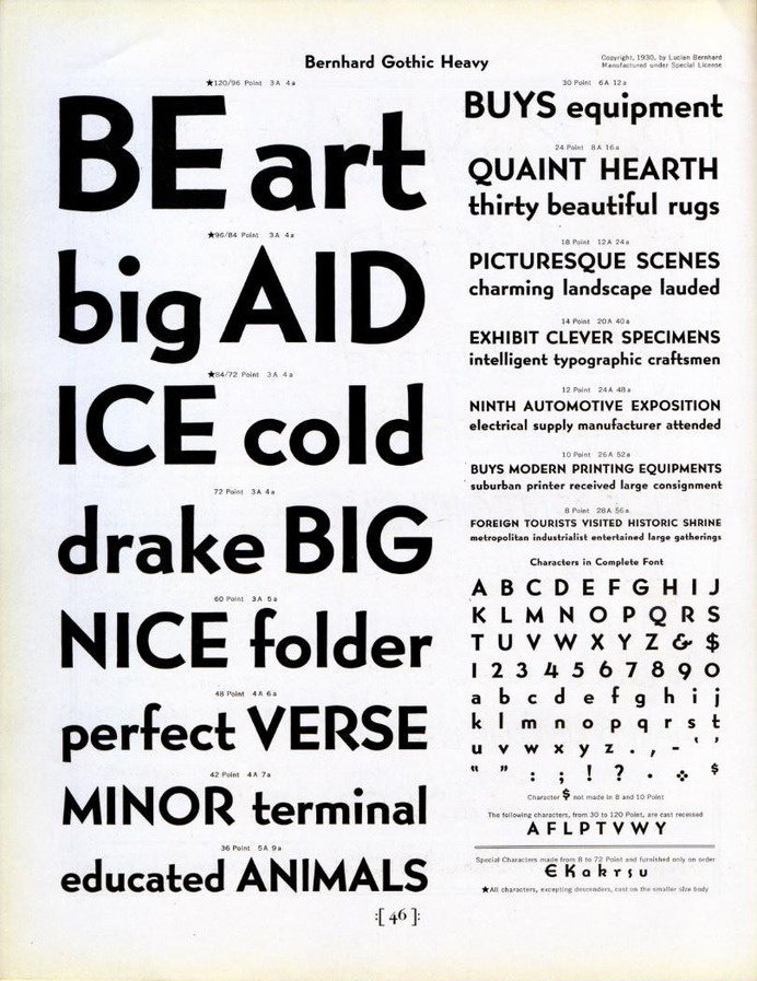 Bernhard Gothic Heavy type specimen #type #specimen #lucian #bernhard