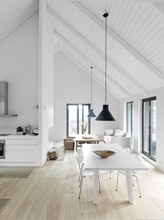 dining space - love the hanging lamps