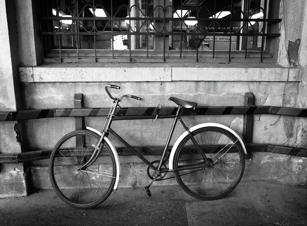 Old bike in Budapest #old #white #budapest #black #photography #bike #and