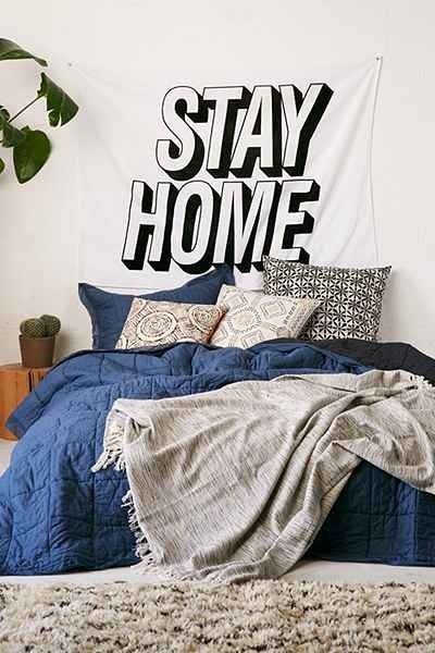 Stay Home Appliqué Tapestry, Urban Outfitters