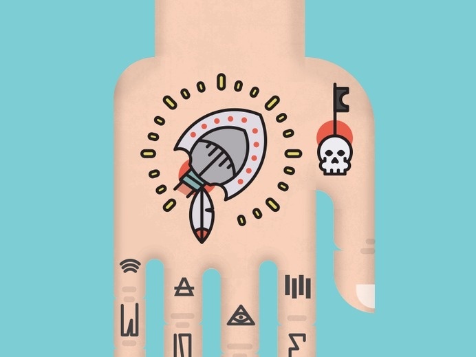 Hand-Tat Wallpaper #iphone #illustration #tattoo #key #arrow #skull