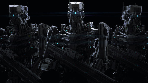 tumblr_mzeu3ndEwL1qbpxtio1_500.jpg (500×281) #black #robot #guns #mech #guards