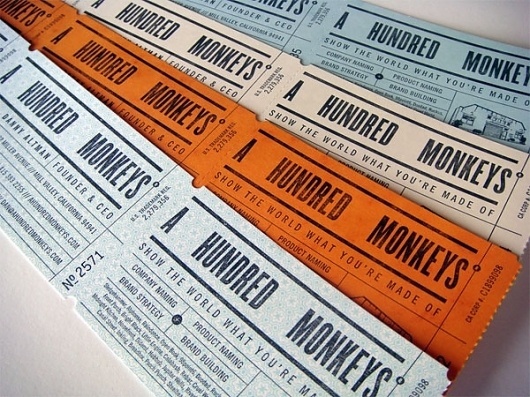 Business card design idea #317: A Hundred Monkeys Business Cards - FPO: For Print Only #color #letterpress #buisness #tickets #on...