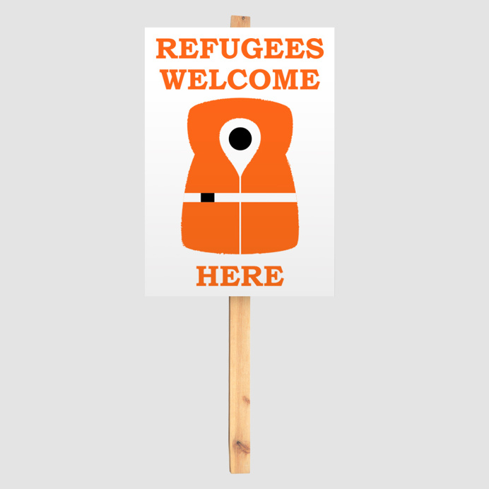 Refugees Welcome Here #refugees #migrants #protest #sign #illustration #mkrnld #free