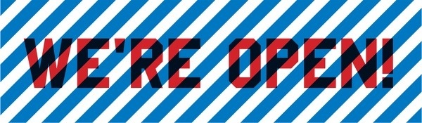 Huckle The Barber, Shoreditch, London - We're Open #red #sign #striped #barbers #blue #open