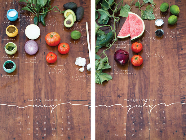 2013 Recipe Wall Calendar from Liz Carver Design #calendar #script #vegetables #food