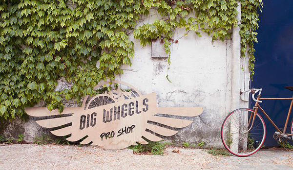 Shop sign Big Wheels #branding #sign #header #wood #hop #logo