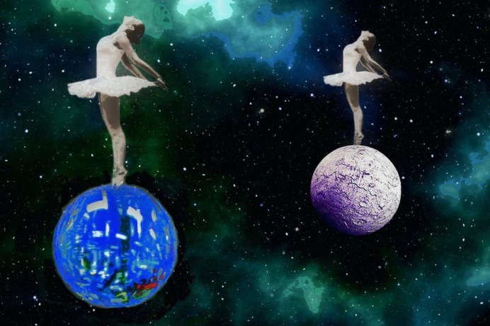 Dreaming in outer space /desktop wallpaper/background image 1 #planets #space #ballerinas #dancers #surreal #etsy