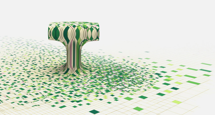 furniture made of dye-soaked pieces of timber