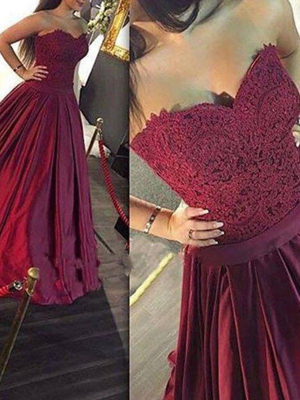 Ärmelloses Satin Prinzessin Abendkleid mit Bordüre mit Herz-Ausschnitt
