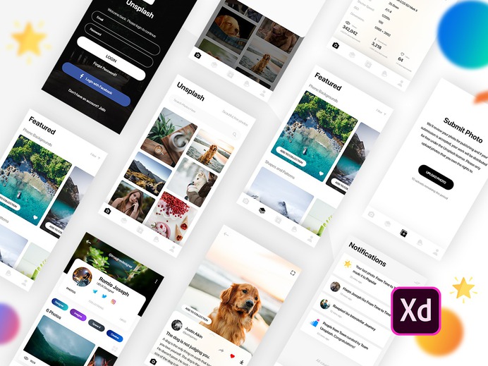 Unsplash Android-iOS App Concept (UI Template) dashboard ux daily ui ui design stock-image photo-app ui-ux ui-design iphone photos adobe xd ios android template ui-kit unsplash concept app