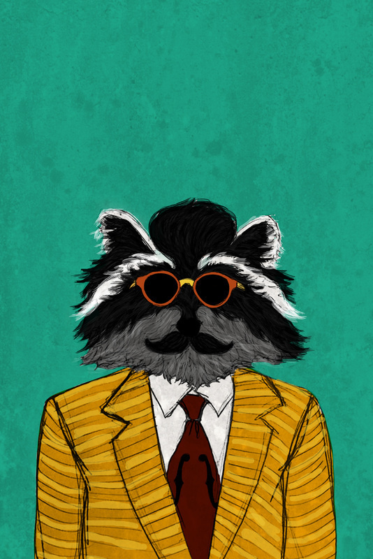 A Portrait of a Gentlecoon - Katie Melrose #classy #raccoon #mustache #gentleman #portrait