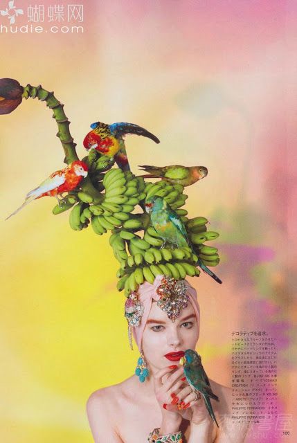 "Fun and Fruity": Gwen Loos in Carmen Miranda Tropical Accessories by Michael Baumgarten for Vogue Nippon
