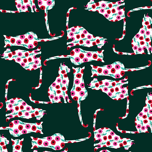 Flowercats VIII: hybrid of I and II #pattern #print #design #illustration #colorful #cats #art #flowers