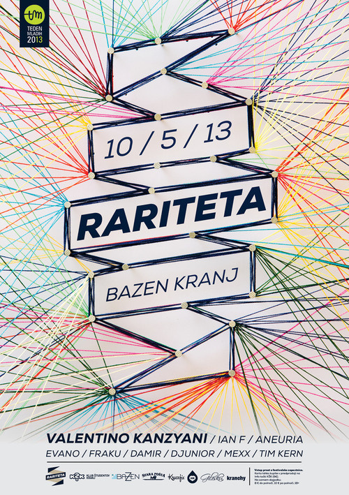 Rariteta poster, the third from the series. I decided to keep the form from the 1st poster and made it from cotton strings. Also check out #design #electronic #strings #poster #made #music #hand #colourfull #party