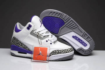 Available Now: Air Jordan 3 Retro Women's Leather Shoes - Purple and White and Grey Cement Release #shoes