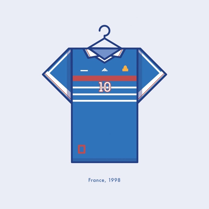 France World Cup Winning Football Kit 1998 - Minimal Illustration by Lucas Jubb