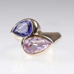 Modern Tanzanite Kunzite Ring