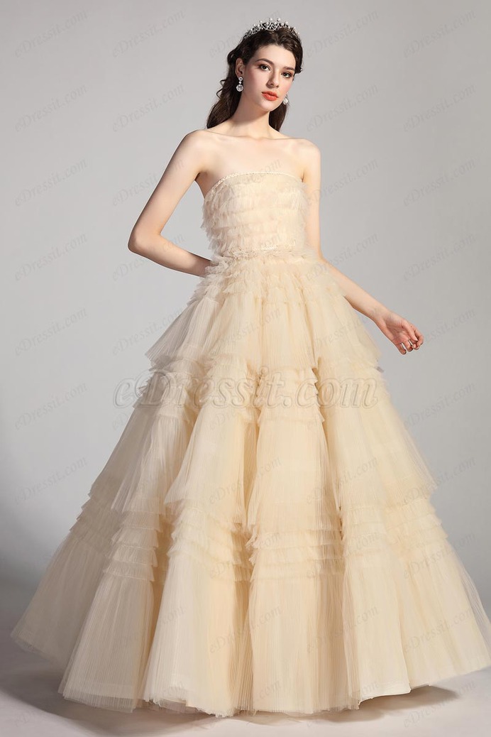 eDressit Beige Twist Corset Fitted Bodice Tiered Party Evening Dress (02205114)