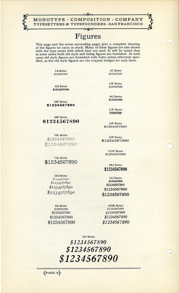 This type specimen shows figures by Monotype. #type #specimen #typography