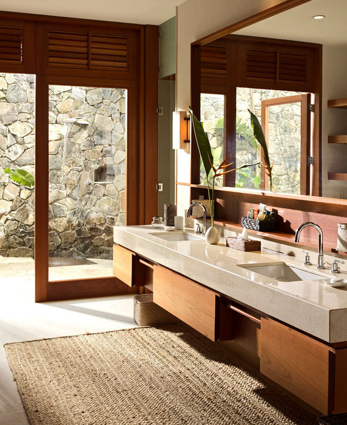Vacation Villa Completely Open to the Mexican Pacific Bay warm earthy colors bathroom #interior #bath #design #bathroom
