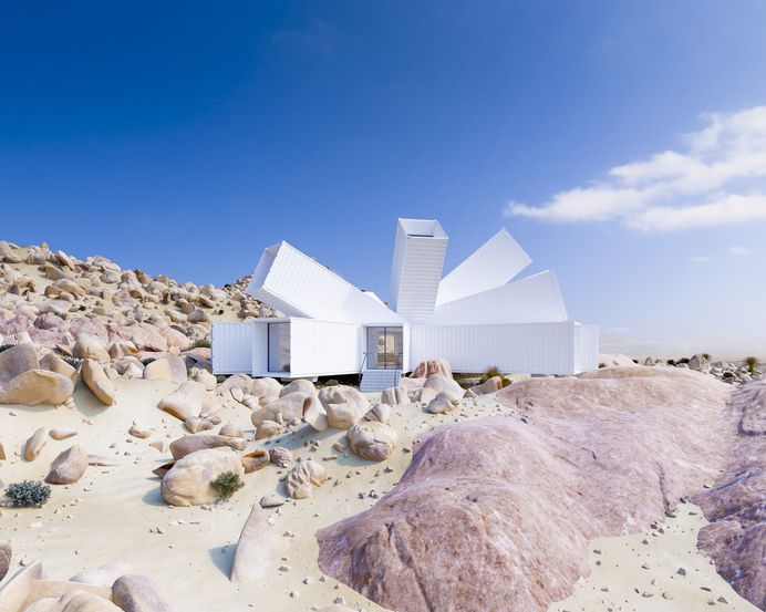 A Film Producer’s Desert Retreat Is a Starburst of Shipping Containers #architecture