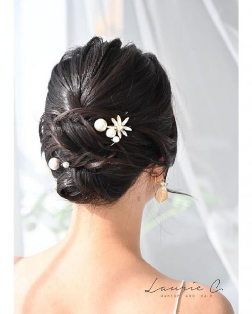 Curled Up Braided Bun With Pearls