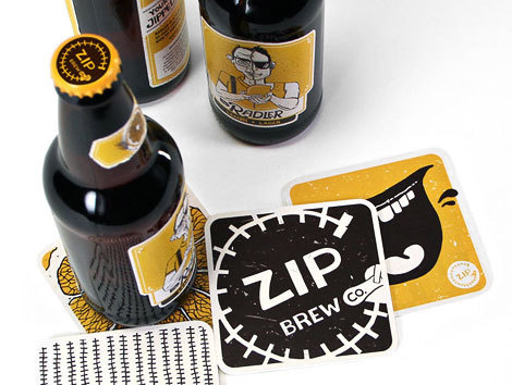 Zip Brew Co. Packaging #beer #bottle #packaging #coasters #label
