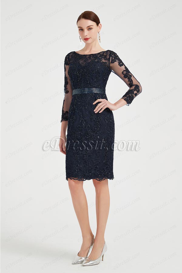 eDressit Dark Blue Sparkle Lace Party Mother of Bride Dress (26200505)