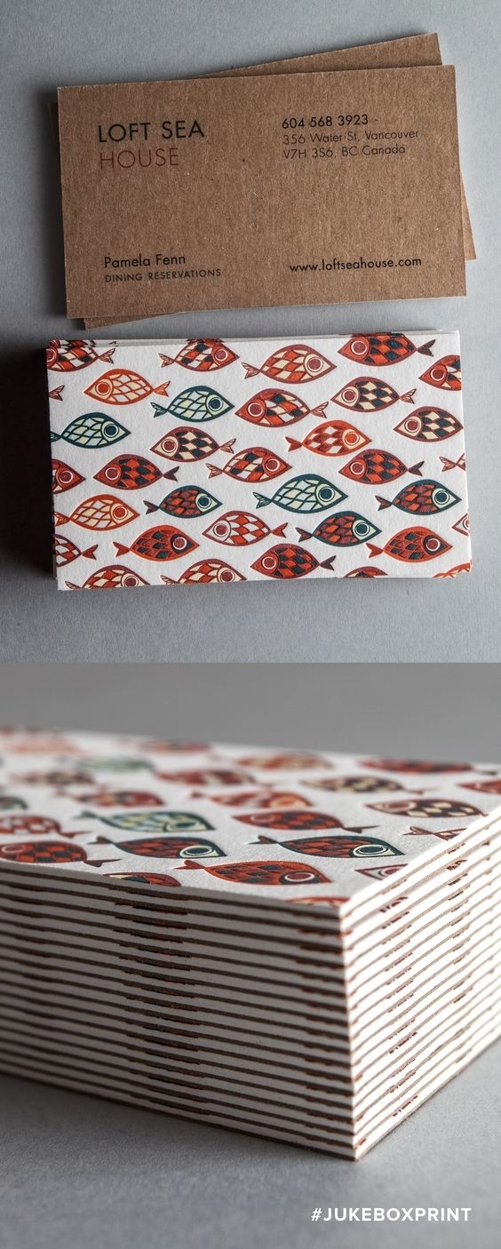 Adorable Letterpress business cards produced on a 2ply Cotton and Brown Kraft stock with five unique colors. Produced by Jukebox Print.: