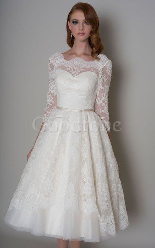 Robe de mariée delicat plissage a-ligne en 1/2 manche en tulle