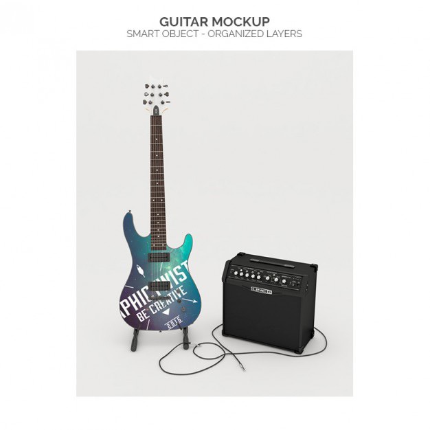 Realistic guitar mock up Free Psd. See more inspiration related to Mockup, Template, Web, 3d, Website, Guitar, Mock up, Website template, Up, Realistic, Real and Mock on Freepik.