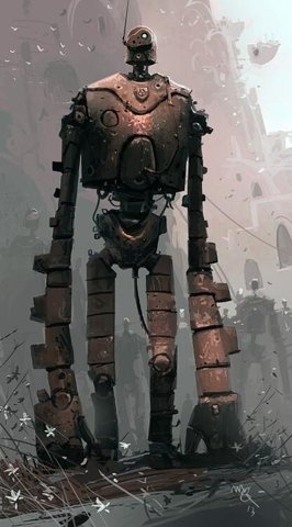robot, castle in the sky, illustration