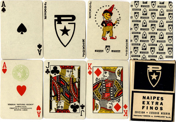 Estudio Negrin playing cards for PIRELLI, made by Orestes A. Cappellano S.R.L., Buenos Aires, Argentina, c.1960 World of Playing Cards #cards #playing