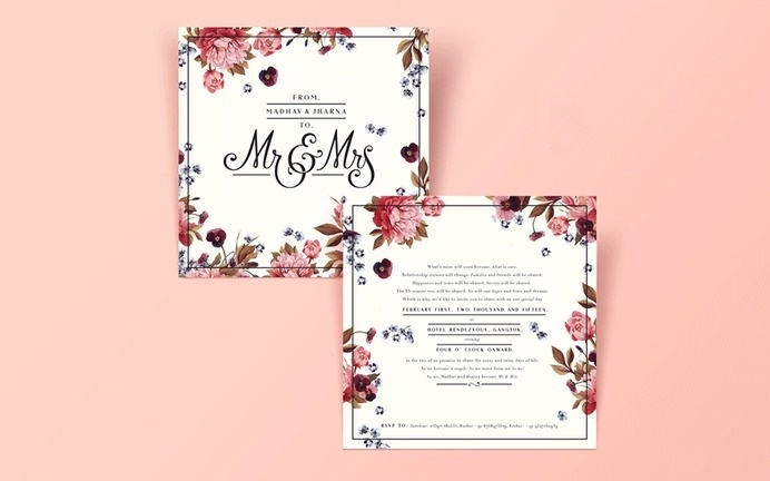 Wedding, floral, invite, typography