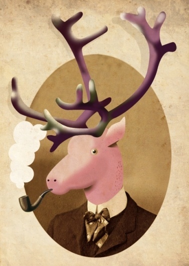 kaart_dandyraffe.jpg (463×650) #reindeer #card #christmas #illustration #pipe