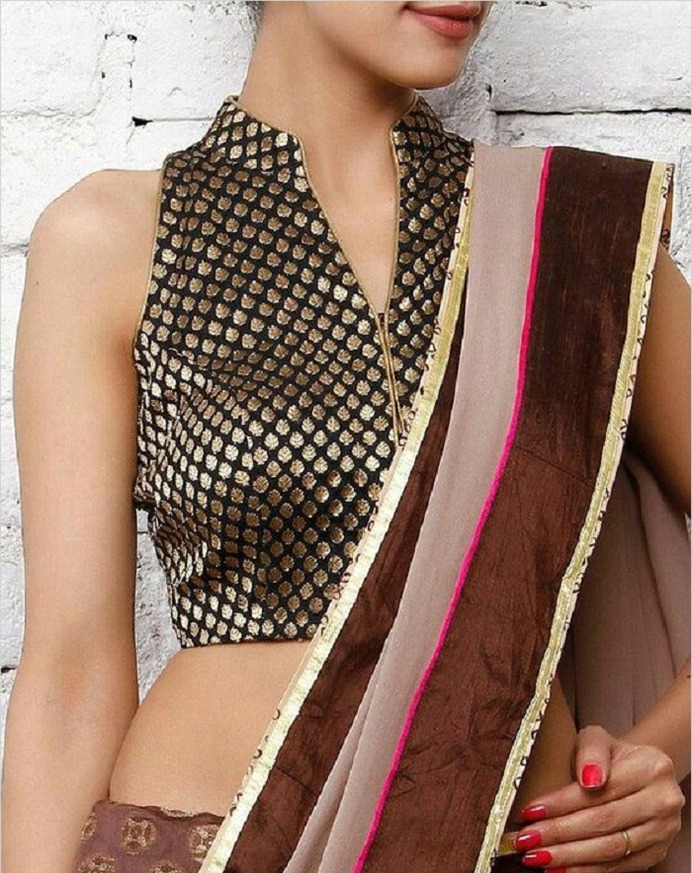 front zip mirror work blouse designs