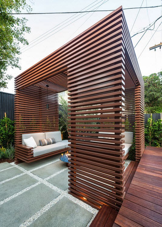 Design of a modern wooden terrace of a house in the city