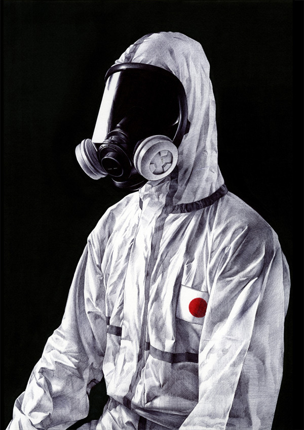 或る日本人の肖像 #illustration #japan #ink #detail #gas mask #shohei #ball pen