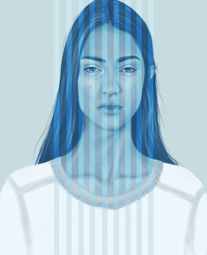 KEMI MAI | artnau #lines #woman #girl #illustration #portrait #painting #blue #face #beauty